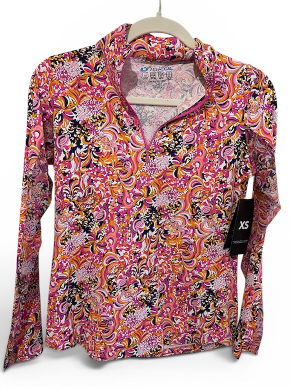 IBKUL Pink Paisley Quarter-Zip Top NWT